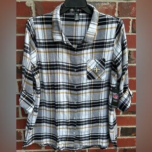 NFL New Orleans Saints Black/Gold Flannel Long Sleeve Button-Up XXL Nightshirt